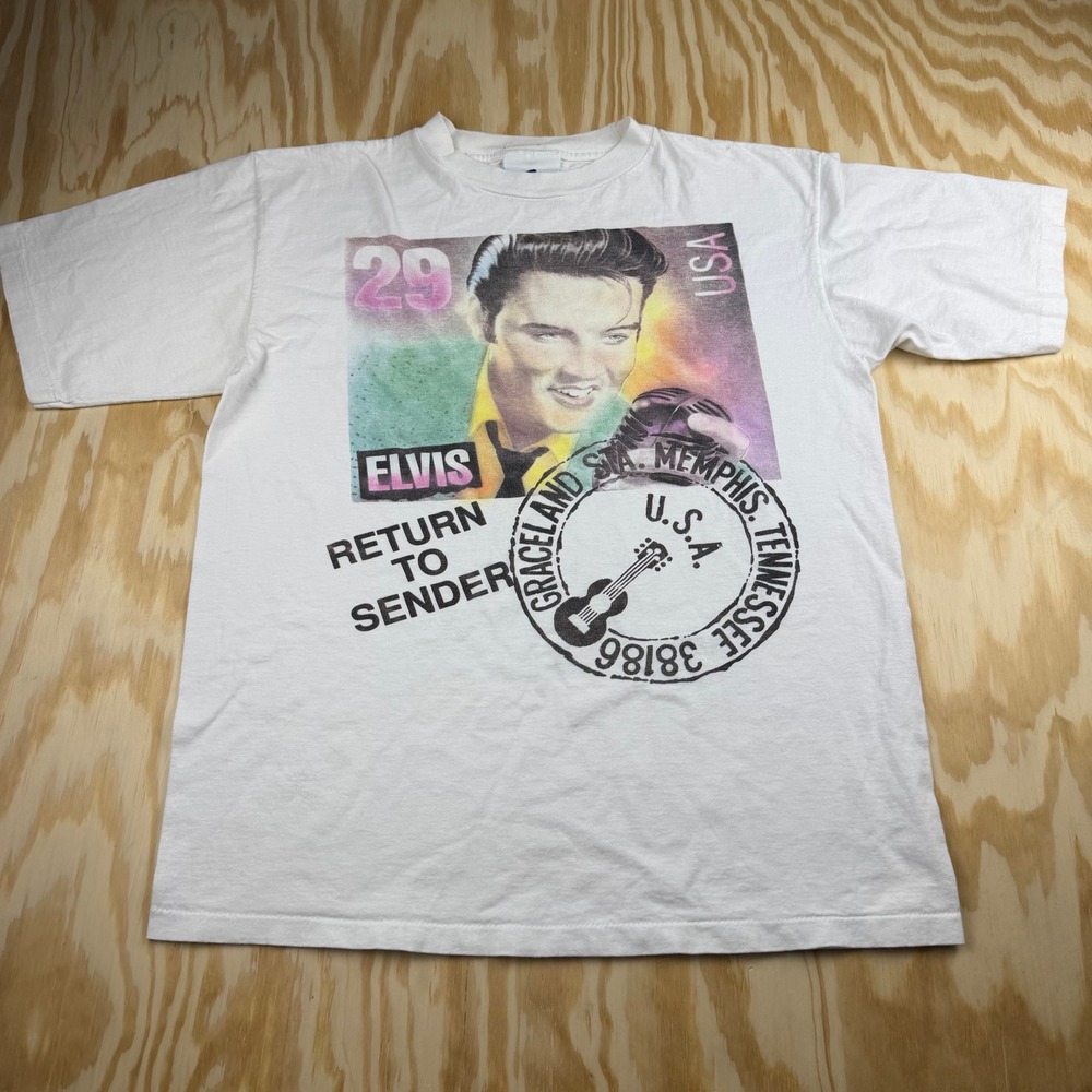 Vintage Elvis Presley Return to Sender Stamp T-Shirt Single Stitch White Large
